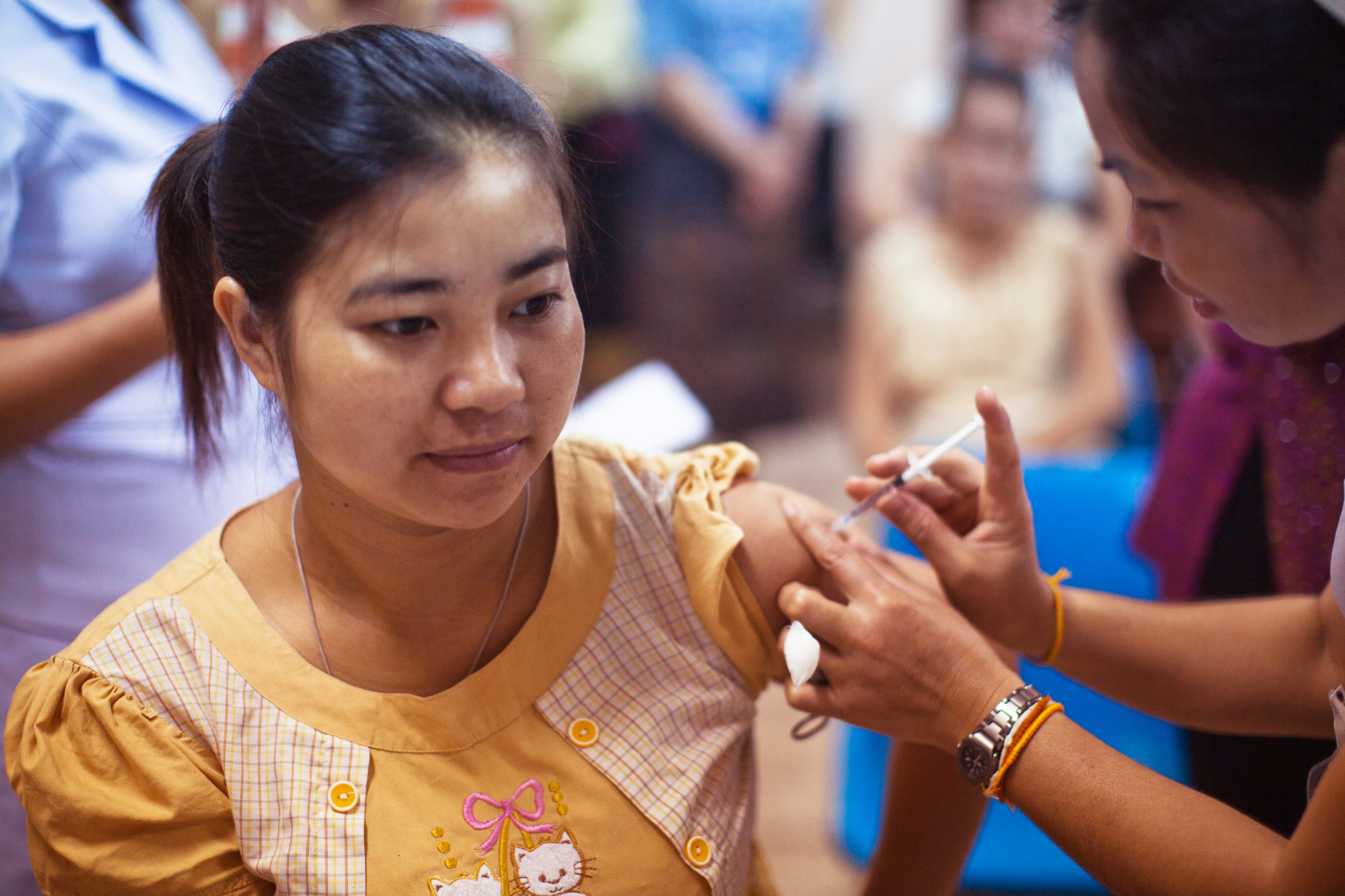 Pregnant woman receiving an influenza vaccination at the Maternal and Child Hospital in Vientiane, Laos
