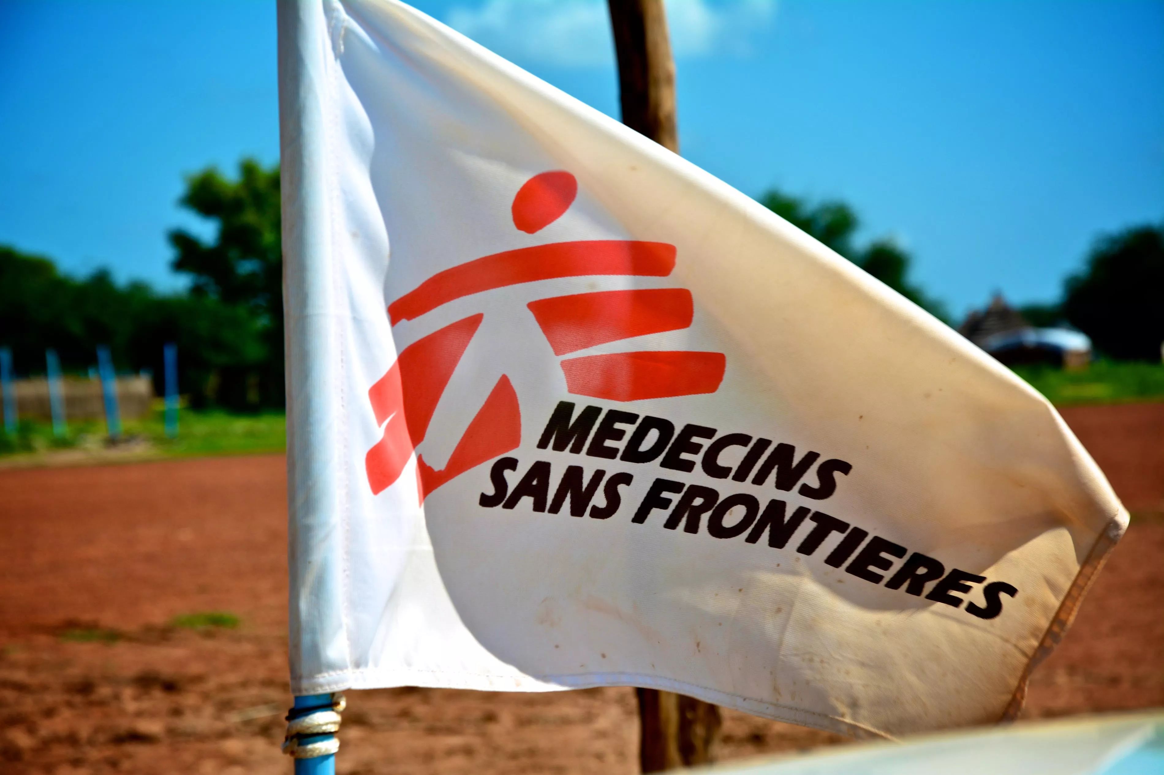 A white Médecins Sans Frontières flag in South Sudan